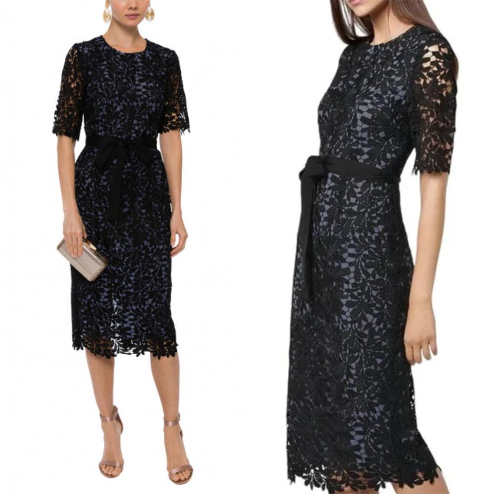 NEW LK Bennett Dr Leigh Black Blue Lace Dress Size 6 Wedding Party Holiday